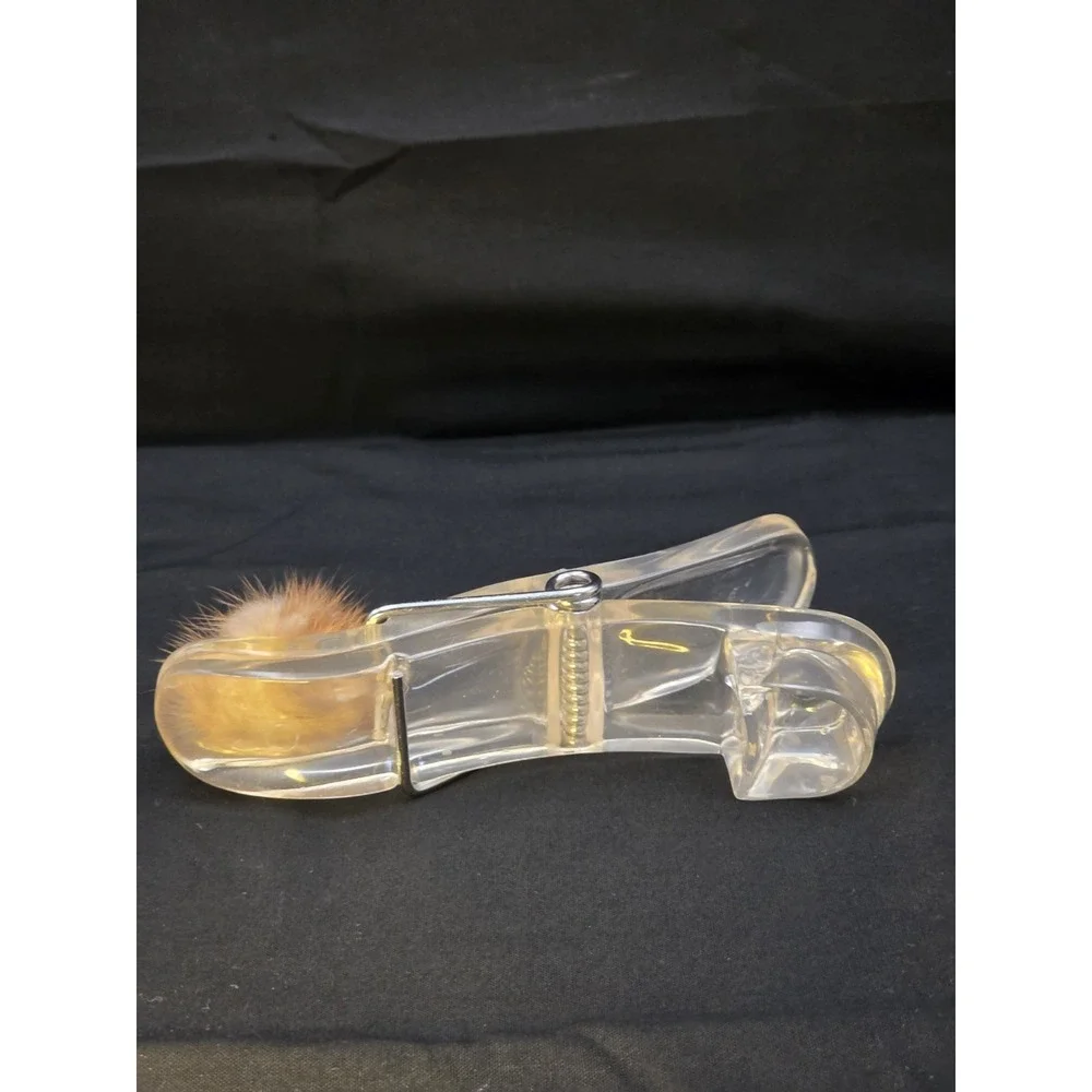 Vintage Clear Acrylic Shoe‎ Slipper Desk Letter Memo Holder Novelty Pompom